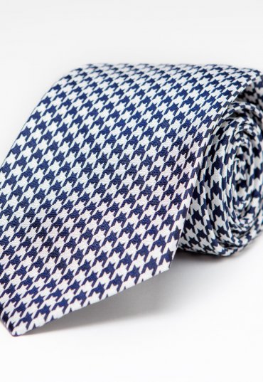 Richard Anderson Navy and White Houndstooth silk tie