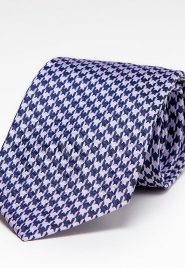 Richard Anderson Purple and Navy Houndstooth Silk Tie