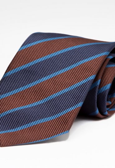 Richard Anderson Navy and Maroon Striped Club-Style Silk Tie