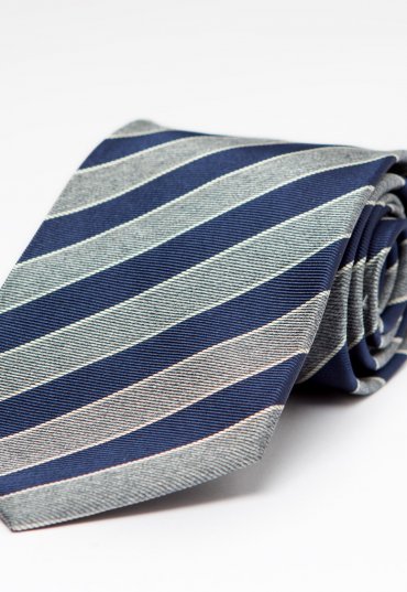 Richard Anderson Silver  and Navy Silk Club Style Tie