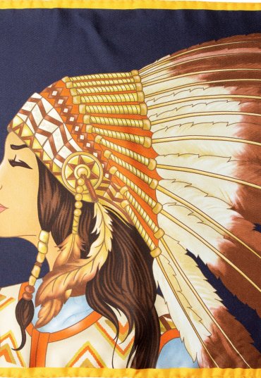Richard Anderson EXCLUSIVE Exotic Navy Silk Square with Native American Woman Print