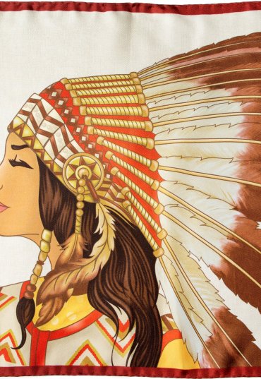 Richard Anderson EXCLUSIVE Exotic Cream Silk Square with Native American Woman Print