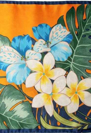 Richard Anderson EXCLUSIVE Exotic Orange Silk Square with Hibiscus Flower Print